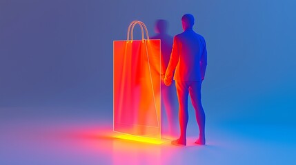 Neon Shopping Bag  Digital Man   Online Retail Concept