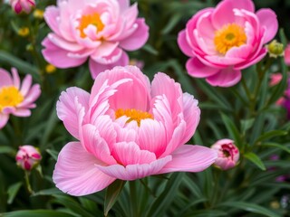 Obraz premium Pink peony flowers in full bloom creating a beautiful and vibrant background, beautiful, fresh, vibrant