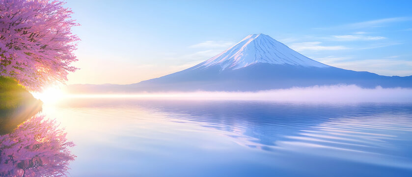 A mountain is reflected in the water