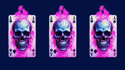 skull - Neon Skull Ace of Clubs Playing Card