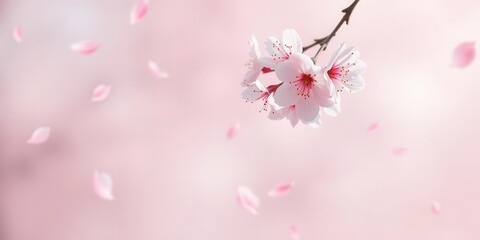 Pink sakura petals gently falling creating a beautiful and dreamy background, romantic, delicate, nature