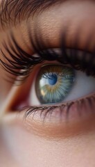 Naklejka premium Close-up of eye with long lashes and detailed iris, eyebrow, vision, macro