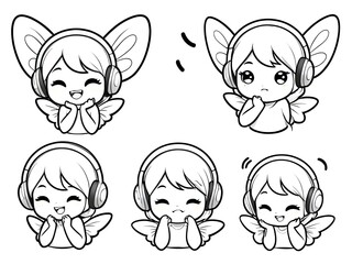 Adorable Angel Girl with Headphones: A Collection of Cute Expressions