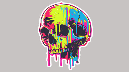 skull -  Neon Dripping Skull Graffiti Sticker