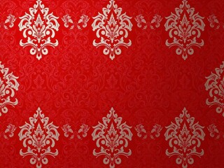 Red damask pattern background with intricate floral designs, rich, texture, classic