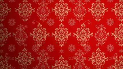 Red wallpaper featuring a classic damask pattern in intricate detail, background, intricate