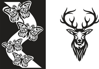 Deer, butterfly, line drawing, print, home decor, laser cutting
