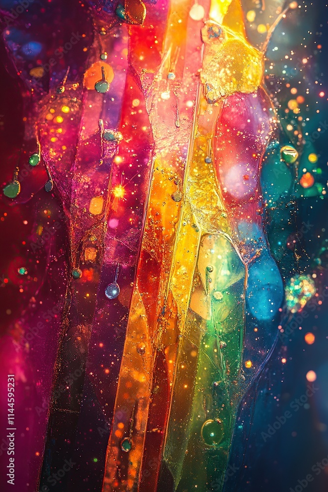 Poster a vibrant abstract composition featuring colorful light patterns and textures.