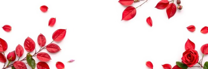 Obraz premium Rose flower with leaves arranged in a frame, perfect for wedding invitations, greeting cards, or floral backgrounds, wedding, card