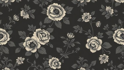 Seamless charcoal floral wallpaper with elegant and timeless design, vintage, pattern, elegant