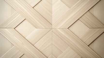 A close-up of a light wooden panel displaying a geometric pattern with interwoven lines and textures.