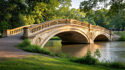 Fototapeta premium Munich Stone Bridge with park and river views, tranquil German retreat