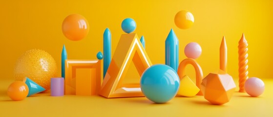 Bold and innovative key visual for branding, featuring unique geometric shapes and modern design trends that reflect a company's inventive spirit
