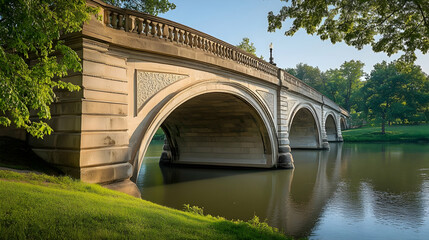 Fototapeta premium Munich Stone Bridge with park and river views, tranquil German retreat