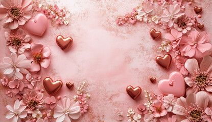 Obraz premium Heart and Flower romantic background with copy space