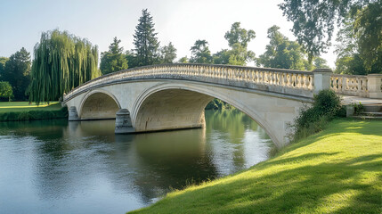 Fototapeta premium Munich Stone Bridge with park and river views, tranquil German retreat