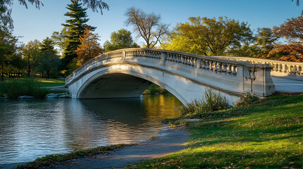 Obraz premium Munich Stone Bridge with park and river views, tranquil German retreat