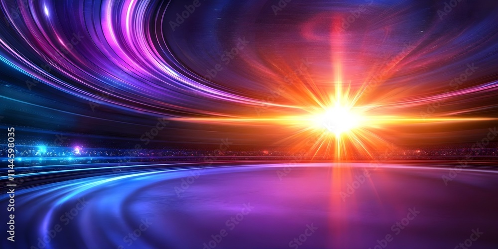Poster a vibrant abstract background with swirling colors and a bright light at the center, creating a dyna