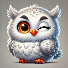 Naklejka premium This delightful creature features soft white feathers, a cheerful wink, and vivid orange accents. Its playful expression brings a touch of whimsy to any setting, perfect for inspiring joy