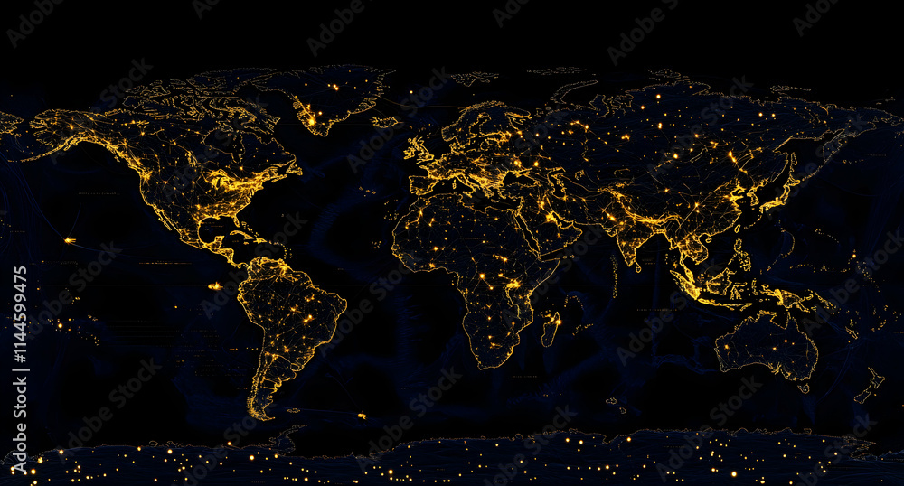 Poster world map with global network connections, digital and technology background