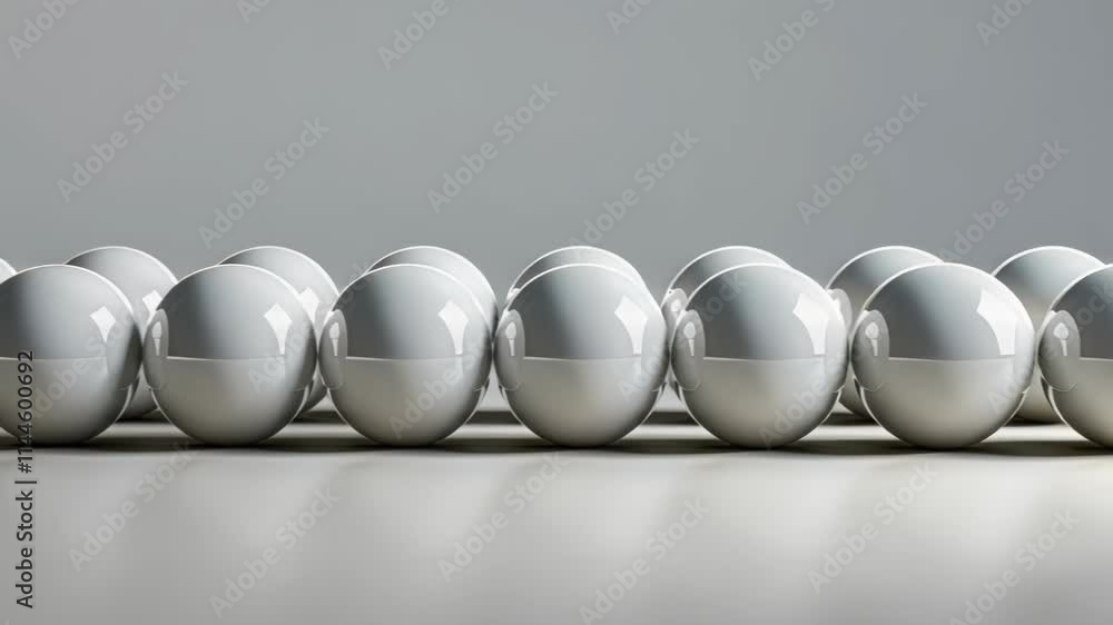 Poster a set of identical spheres arranged in an asymmetrical pattern challenging the idea of perfect symme