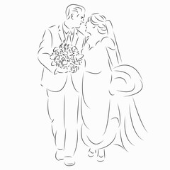 One continuous single drawing line art flat doodle love, groom, bride, beautiful, couple. Isolated image hand draw contour on a white background
