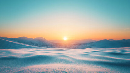 Obraz premium Sunset over snow-covered mountains. Serene winter landscape bathed in warm golden light.