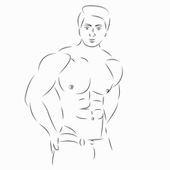 One continuous single drawing line art flat doodle fit, male, strong, body, fitness. Isolated image hand draw contour on a white background
