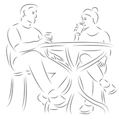 One continuous single drawing line art flat doodle hand, coffee, people, couple, drink, man. Isolated flat illustration hand draw contour on a white background
