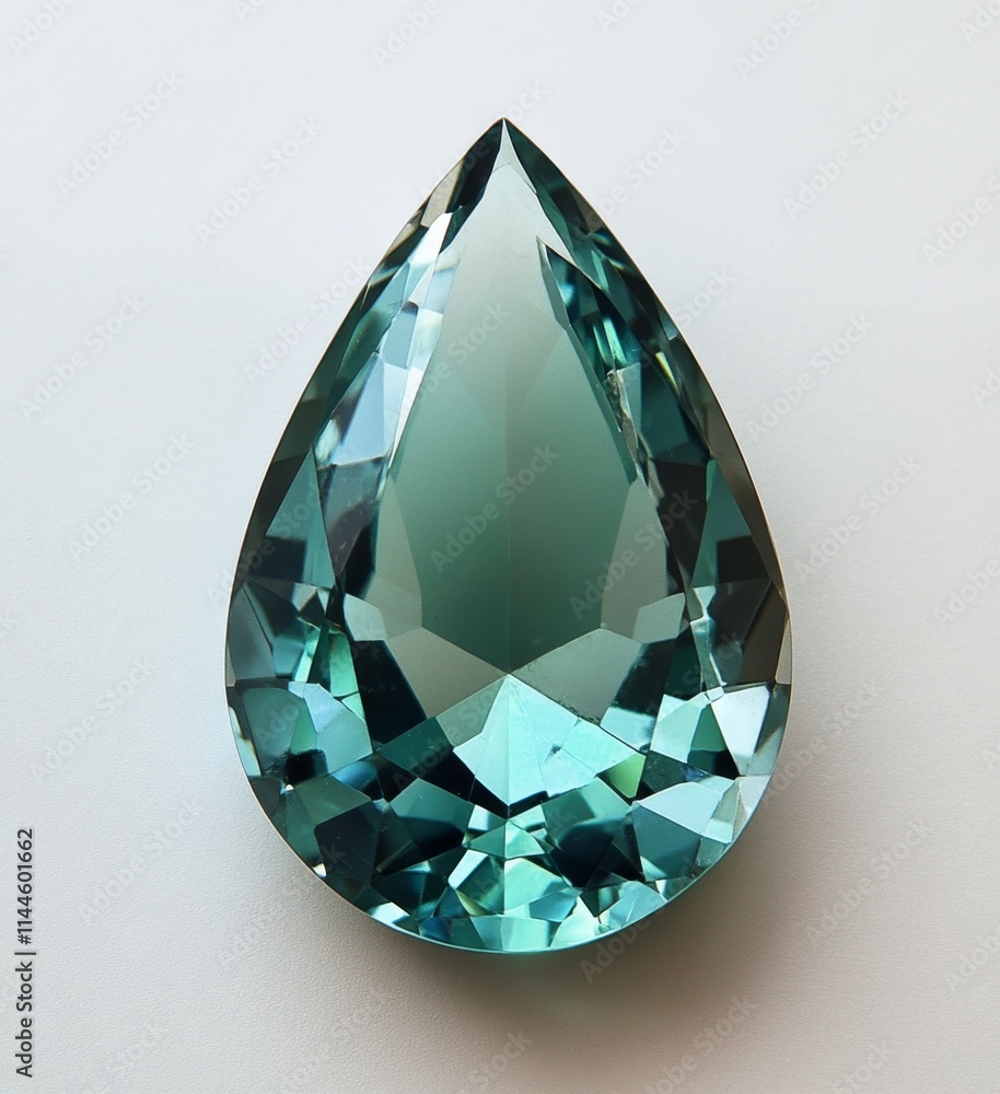 Aufkleber sparkling teal gemstone in a tear drop shape illuminated by soft light showing intricate cuts and re