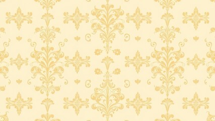 Obraz premium Vintage damask wallpaper with elegant floral and scroll motifs in a classic color palette of gold, beige, and cream, beige, color palette