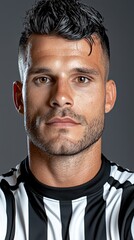 Fototapeta premium Confident Referee Portrait Black and White Striped Shirt Cinematic Lighting
