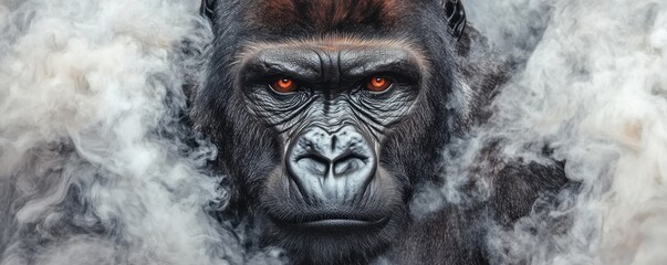 Powerful Gorilla Portrait Amidst Smoke