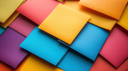 Colorful sticky notes arranged in vibrant overlapping pattern