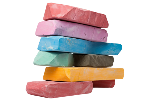 Rainbow Chalk Blocks Isolated on Transparent Background