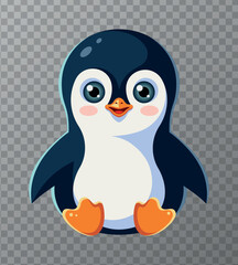 Cute cartoon penguin. Children's flat vector illustration on transparent background