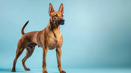 Thai Ridgeback dog standing alert in a studio environment