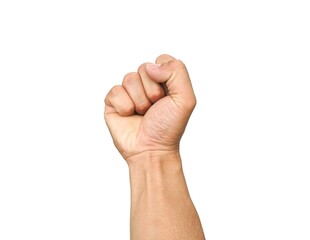 Male hands making fists isolated on a white background.	