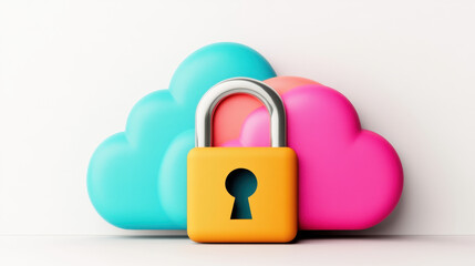 Cloud computing security protecting data with cloud and lock symbol digital space illustration abstract concept