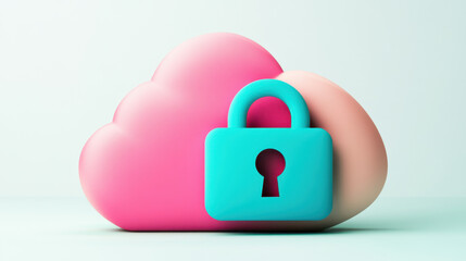 Secure cloud computing icon of cloud with padlock for data protection