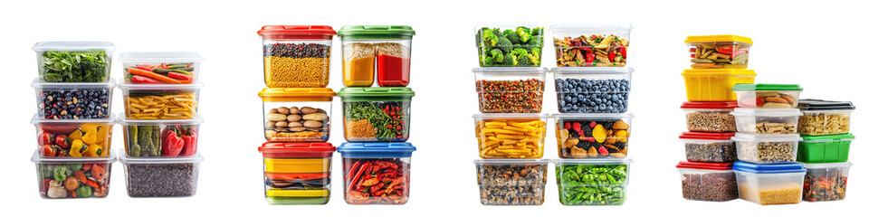 Collection of many kinds of meal boxes isolated on white background