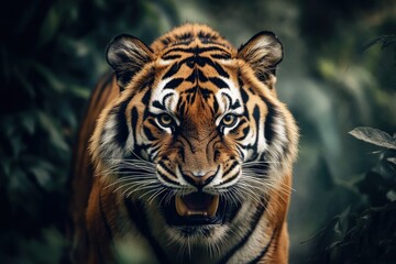 Fototapeta premium Majestic Tiger Charging Through Dense Jungle