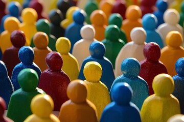 Naklejka premium Diverse Crowd of Colorful Wooden Figures
