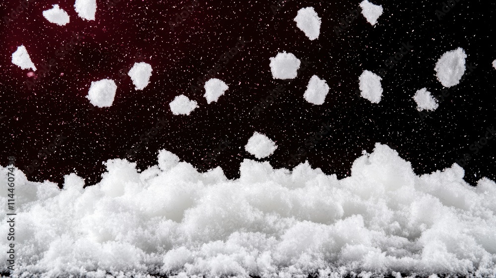 Poster snowfall on dark background with soft snow accumulation below