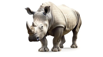 Fototapeta premium Majestic Rhino Posing Proudly Isolated Photo Full Shot. AI Generated