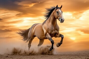 Majestic Horse Running Freely at Sunset