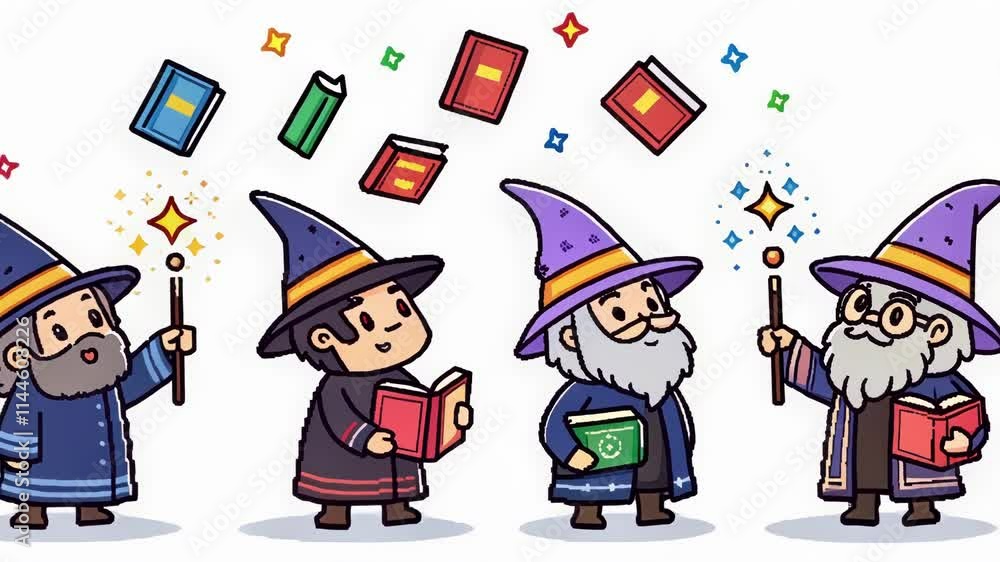 Aufkleber charming wizards a delightful assortment of pixelated wizards stands ready for selection each wearin