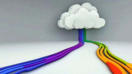 Cloud computing rainbow visualizing data flow digital realm graphic design modern aesthetic abstract concept