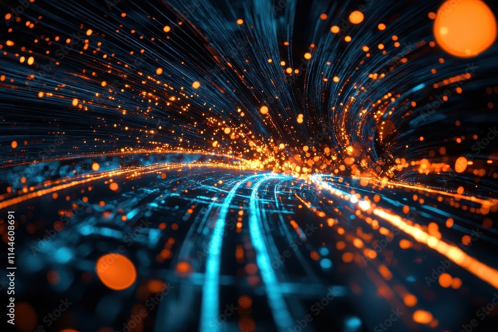Aufkleber a futuristic depicting streams of light and data flowing around a digital representation of earth