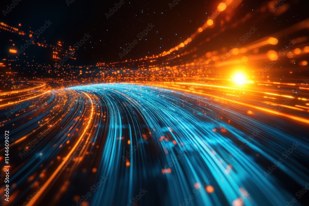 Aufkleber a futuristic depicting streams of light and data flowing around a digital representation of earth